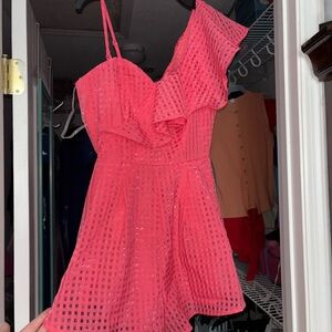 Main Strip Pink One-Shoulder Romper